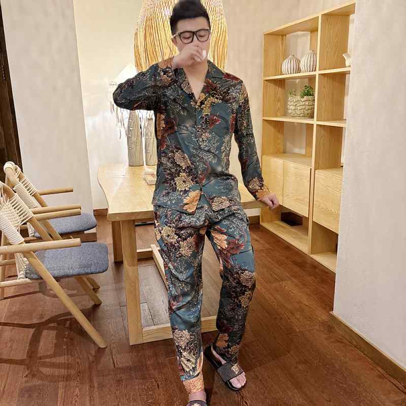 おしゃれ 肌に優しい 快適 メンズ　パジャマ　上下 冷感 パジャマ メンズ 春 2025 長袖 薄手 フェイク シルク 夏 大きいサイズ ホーム 服 スーツ アウターウェア