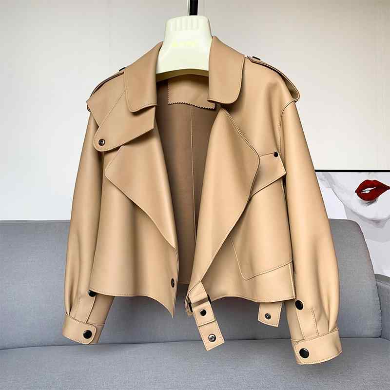 韓国 女性ジャケット おしゃれ きれいめ シンブル 体型カバー レディース　コート　ジャケット シープスキン レザージャケット レディース ショート 2025 革 Haining 同じ スタイル 春秋 ゆったり バイク ジャケット コート