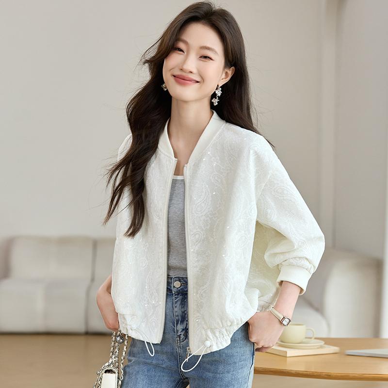 韓国 成人女性上衣 今めかしい 好いたらしいめ シンブル 体型覆いかぶせる レディース 厚地の外套 上衣 遊撃手 上衣 厚地の外套 2025 春 飛び切り ジャカード スパンコール レディース か細い 野球 トップス