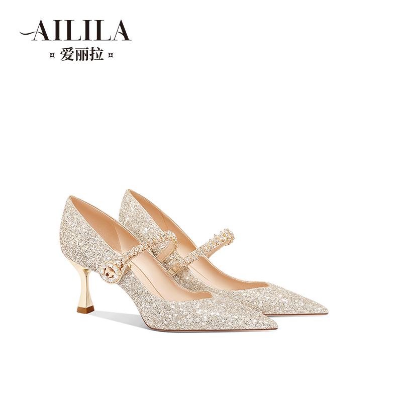 ウェディング シューズ 結婚式 パンプス キラキラ ハイヒール シューズ レディース Ailila ゴールド ストラップ ウェディングシューズ 女性用 2025秋 毎日 使える ウェディングドレス 2 足 履き ブライダル ハイヒール 足が 疲れにくい