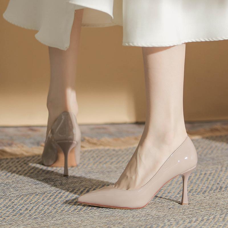 ウェディング シューズ 結婚式 パンプス キラキラ ハイヒール　シューズ　レディース 女性用 革 ヌード ハイヒール 2025夏 パテントレザーの 尖った スティレット ヒール 足が 疲れにくい ワン ステップ スリッポン シューズ｜バランスケア　店