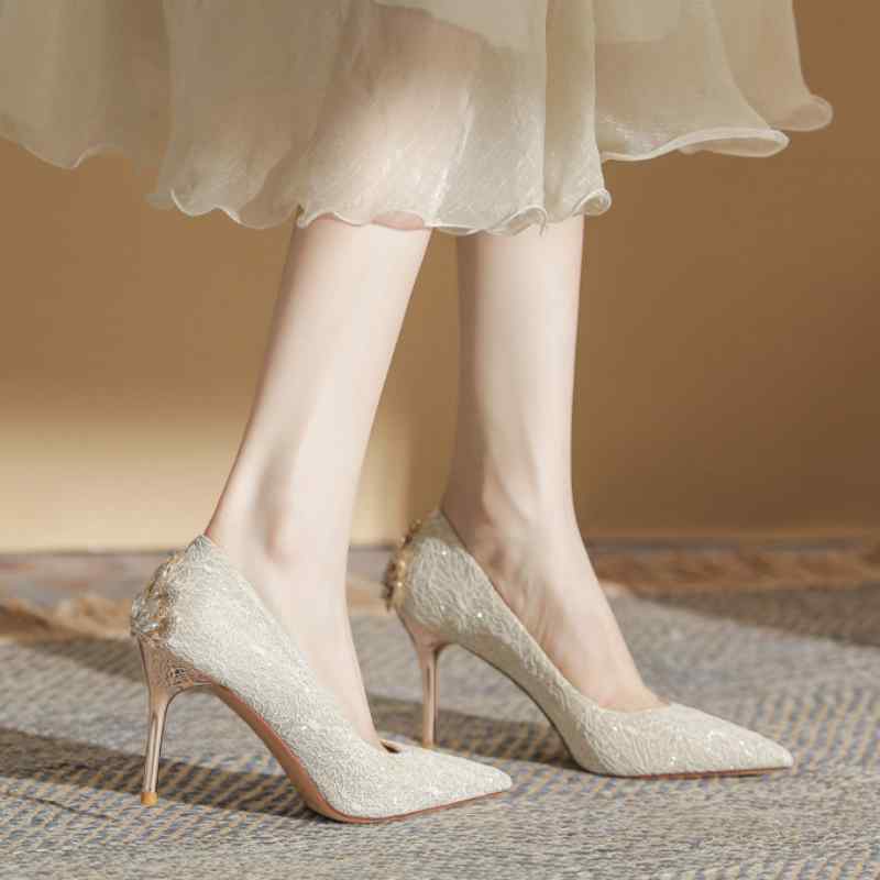 ウェディング シューズ 結婚式 パンプス キラキラ ハイヒール　シューズ　レディース サンドロ ゲイツ フレンチ シャンパン カラー ハイヒール レディース スティレット ウェディングシューズ ブライダル シューズ Hexiu ウェディングドレス ツー ウェア