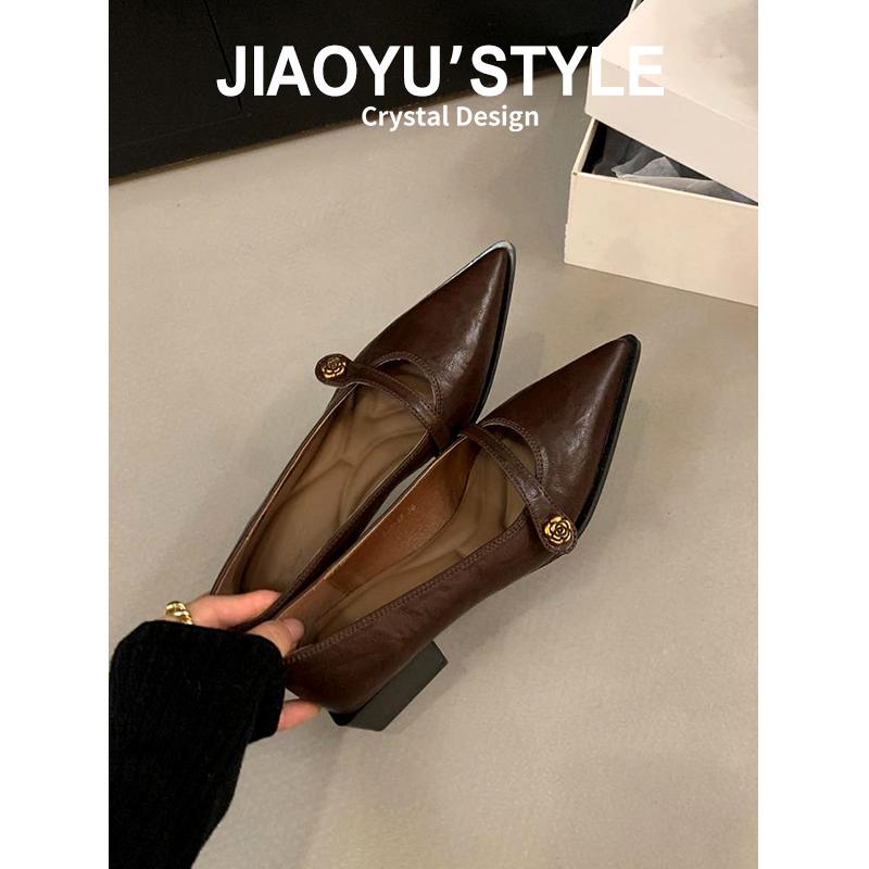 靴 美脚 歩きやすい ウエディングシューズ ブライダルシューズ ハイヒール シューズ レディース 革 Jiaoyu レトロ 浅口 ハイヒール カメ リアバックル 太 ヒール シングル シューズ 尖った つま先 メリージェーン シューズ|バランスケア 店