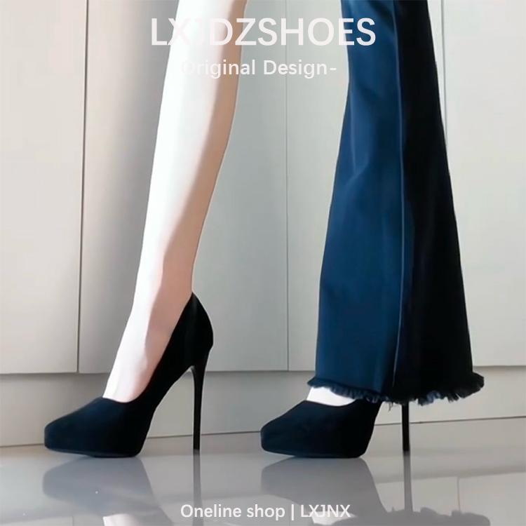 靴 美脚 歩き分かりやすい 華燭の典シューズ 華燭の典シューズ ハイヒール シューズ レディース 成人女性用 黒 雨合羽の ある 靴 底 ハイヒール 秋冬 フレンチ スエードクロス 尖った つま先 スティレット 厚底 弱められた 大きさ 疲れにくい
