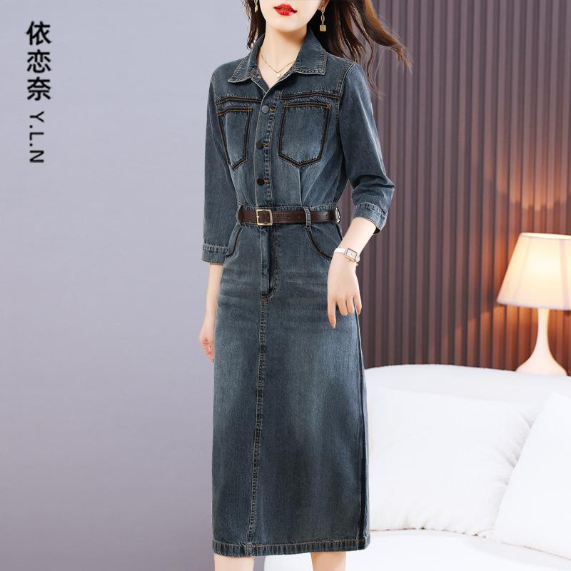 きれいめ 上品 シンプル 大人カワイイ レディース　ドレス　ワンピース デニムワンピース 婦人服 2025 春秋 ハイエンド ファッション スリム 老化 防止 スカート