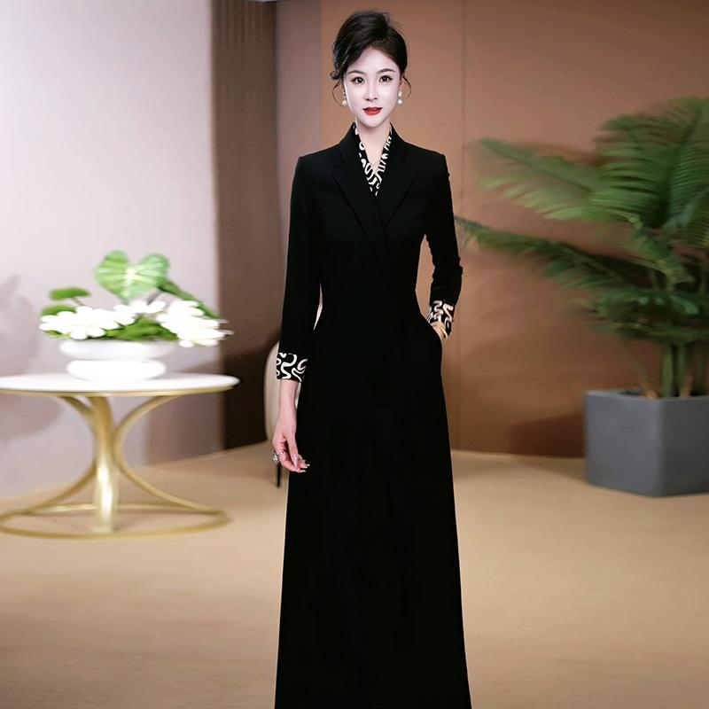 きれいめ 上品 シンプル 大人カワイイ レディース　ドレス　ワンピース 黒 スカート 春秋 女性 2025 新型 長袖 高級 ワンピース ワイド 妻 風 高貴 ロング 1048 13,148円