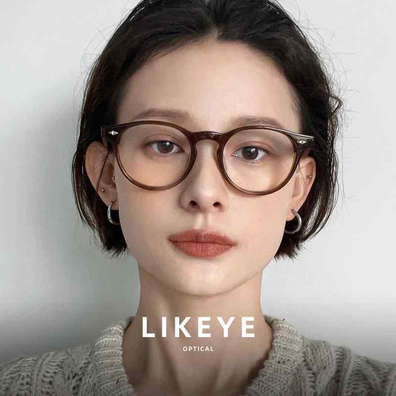 男女兼用  紫外線   おしゃれメガネ メガネ フレーム おしゃれ LIKEYE 女性用 無地 メガネ 高級 近視 フレーム クール 茶色  レトロ ブルー ライト 防止小 顔