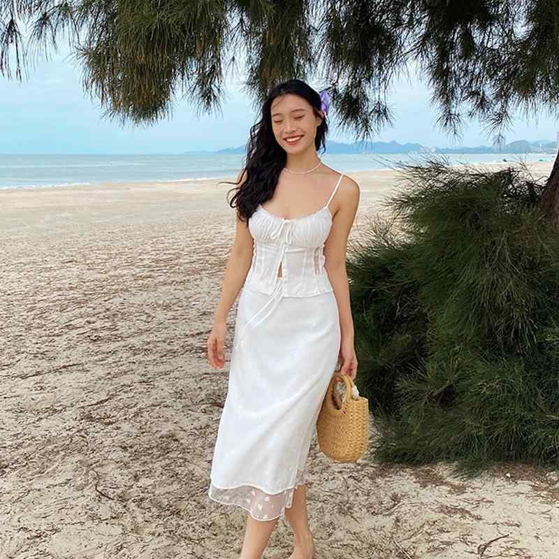 キャミワンピ 無地 ロング丈 ペチコート インナー ワンピース トップス ああ かゆい 白い レースの ドレス 魅惑的 フランスの レトロ キャミソール ジュリー スーツ|バランスケア 店
