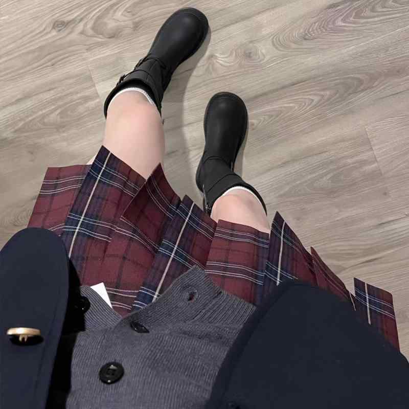 レディース きれいめ ロングスカート 脚長 レディース　スカート　ハイウエスト 華 千 竹 夕暮れ 染め チェック 柄 スカート JK 制服 学校 用品 センス プリーツスカート 赤 チェック 柄 JK スカート｜バランスケア　店