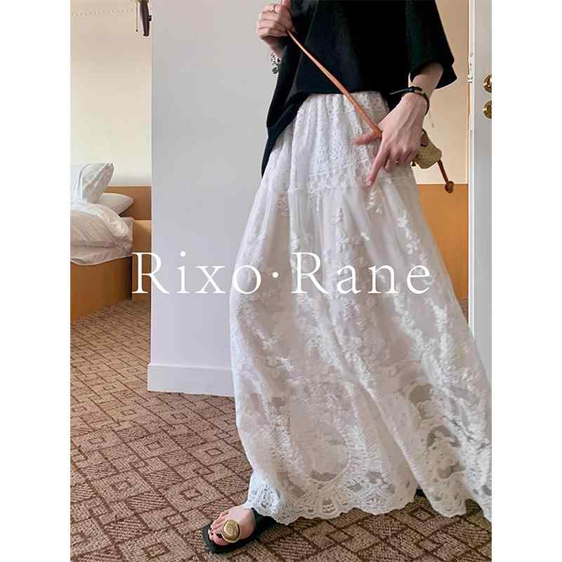 レディース きれいめ ロングスカート 脚長 レディース　スカート　ハイウエスト フランスの Rixo Raneの プライベート コレクションの 愛 ? 白い レースの ハイウエスト スカート レディース aラインのの ロング