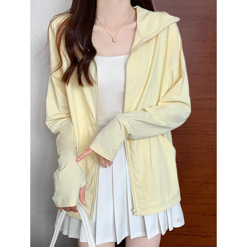 シースルー かわいい きれいめ 涼しい パーカー　薄手　カジュアル 2024新 スタイル 日焼け防止 服 レディース サマー コート 薄手 ミルク イエロー 冷感 UV 保護 ルース