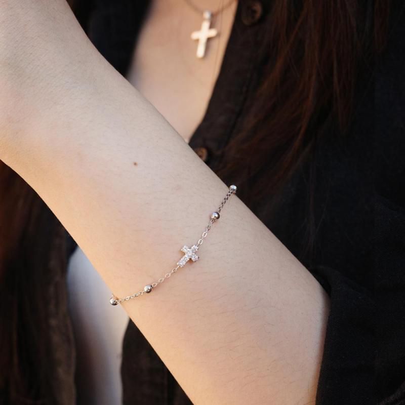 男女兼用 普段使い デイリー 華奢 かわいい ネックレス　十字架　クロス Lingyu SilverChain of Love 925 スター リング シルバークロス ブレスレット モ アッサ ナイトイン スタイル ビーズ チェーン 金 メッキ