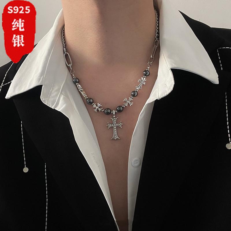 男女兼用 普段使い デイリー 華奢 かわいい ネックレス　十字架　クロス スター リング シルバークロスネックレス メンズ パール スプライシング 禁欲 コールド スタイル 鎖骨 チェーン セーター 誕生日 プレゼント