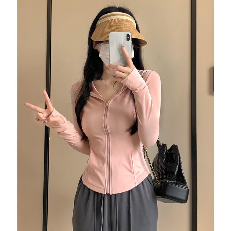 シースルー かわいい きれいめ 涼しい パーカー　薄手　カジュアル ピンクの 冷感 日焼け防止 服 レディース 夏 スリム ヨガ ウェア ジャケット タイト トップ スーツ カーディガン