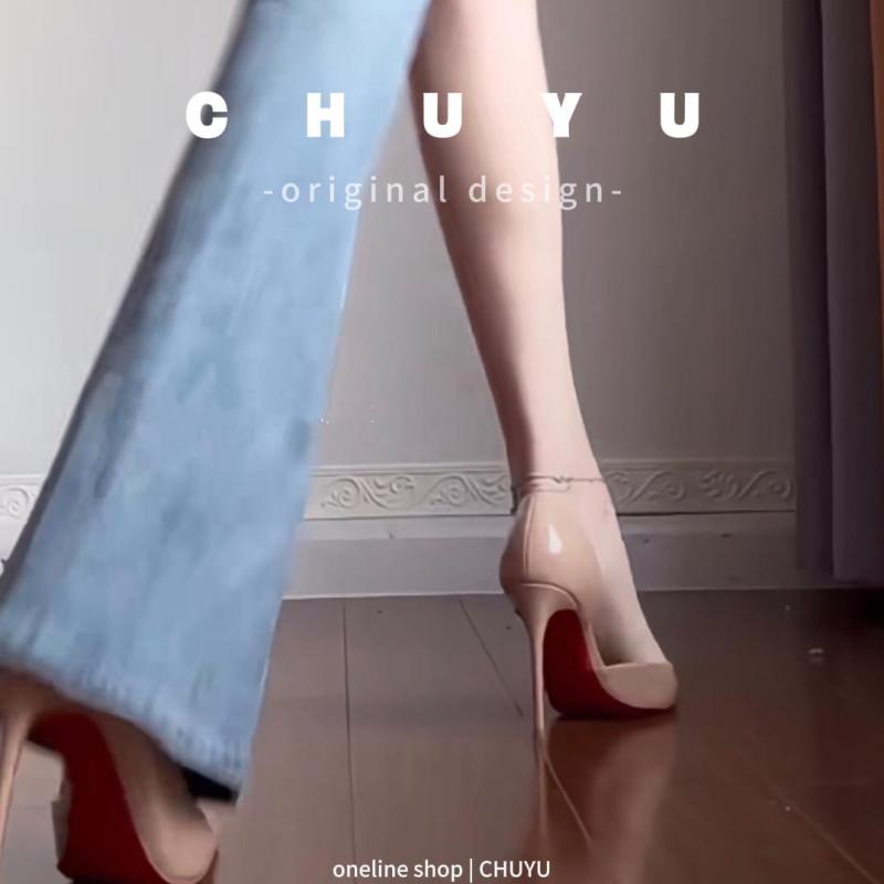 美脚 厚底 歩きやすい レディース　ヒール　シューズ 赤い 底の パテントレザーの 春秋 尖った つま先 サイド 魅惑的 ヌード ハイヒールの レディース 美しい スティレットの プロの シングル シューズ
