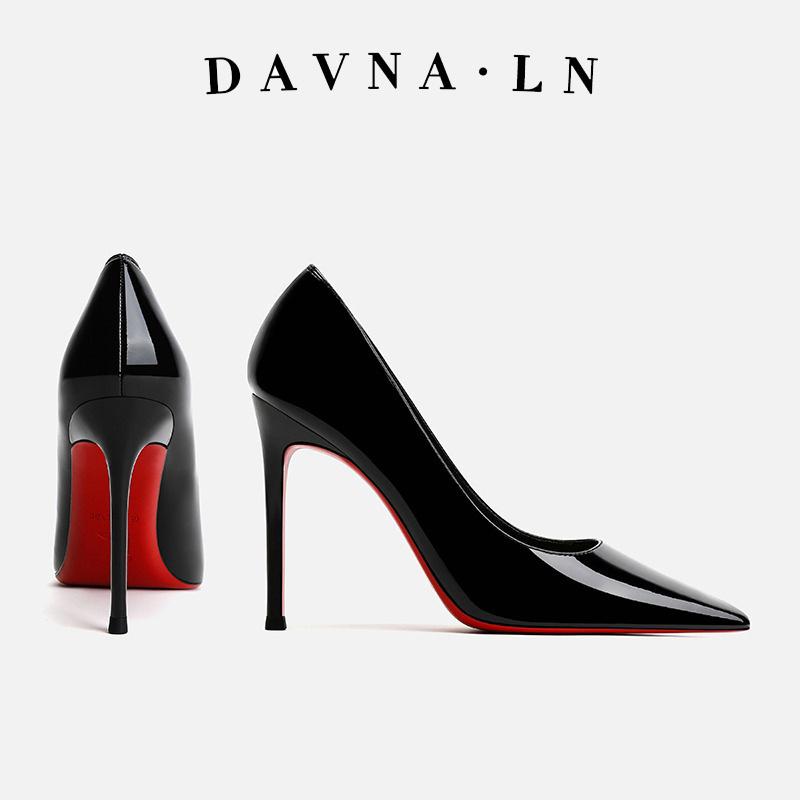 美脚 厚底 歩きやすい レディース　ヒール　シューズ DAVNA ` LN ブラック ハイヒール レディース パテントレザー 2024 革 シューズ セクシー スティレット 尖った 靴