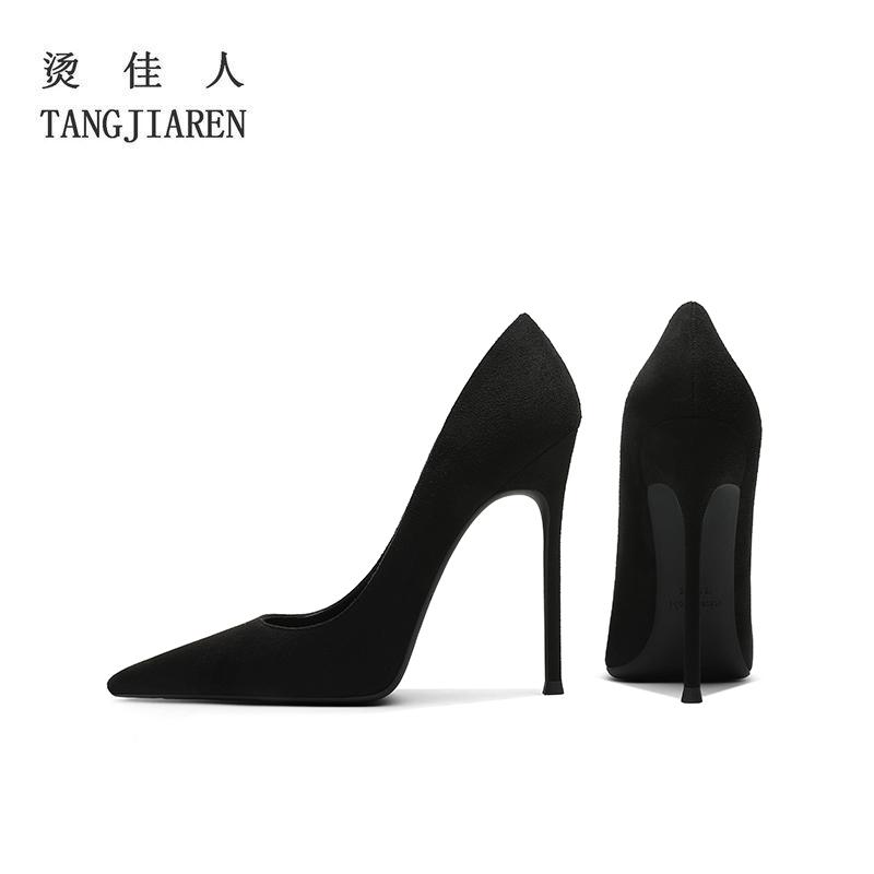 美脚 厚底 歩き分かりやすい レディース 踵 シューズ スティレット 踵の レディース 黒 スエードクロス ハイヒール 2025 年月 赤 底 吸い付ける的 尖った つま先 通い 労働者階級な 気が大きい大きさ シングル シューズ