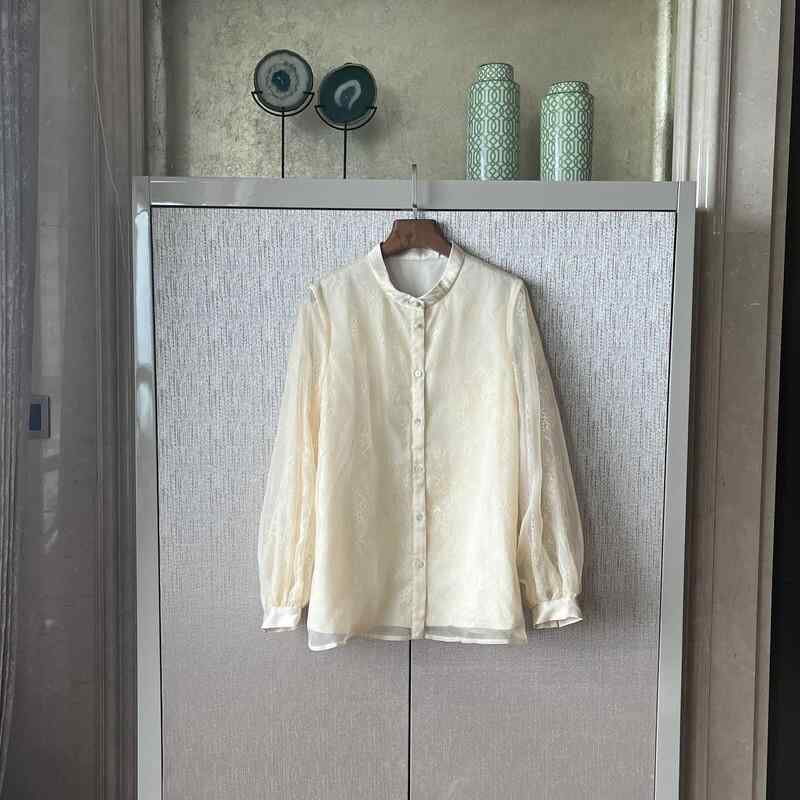 快適 フェミニン かわいい おしゃれ レディース　ニット　レース　シルク ChanChanWang 桑 シルクシャツ ラウンドネック ファッション レース レディース