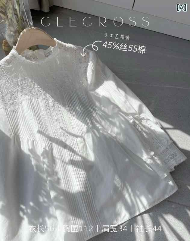レディース トップス Tシャツ ロリータ レース フレンチスタイル プリーツ コレクション アート シルクコットン ブラウス aライン 30mm 袖 手洗い