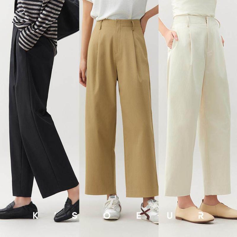 ゆったり きれいめ 体型カバー レディース カジュアル パンツ KSister KSOEUR【 ハンドアイロン 理想の パンツ】 柔らかく シワに なりにくい ツイル カジュアル ストレート パンツ|バランスケア 店