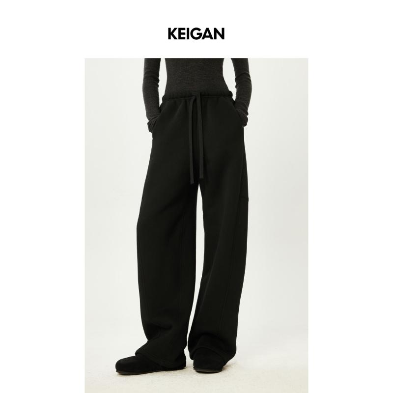 ゆったり きれいめ 体型カバー レディース　カジュアル　パンツ KEIGAN / オープン ワンピース 冬高 重量 ウイグル長 繊維 綿 + ベルベット デ コンストラクト スプリット コクーン型 スポーツ パンツ