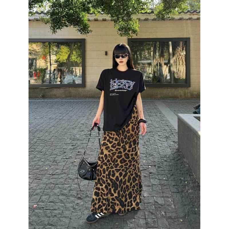 レディース きれいめ ロングスカート 脚長 レディース　スカート　ハイウエスト 早春に ぴったりの アメリカン レトロ ホット ガール ヒョウ 柄 スカート ハイウエストで スリム な ヒップ ラップ ロング