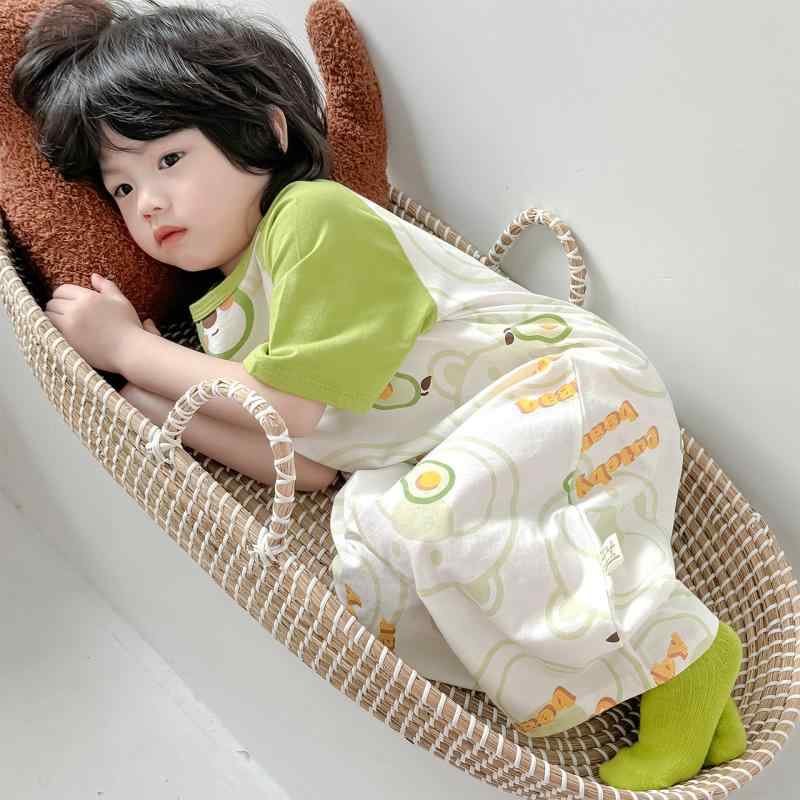 つなぎ 綿 かわいい カジュアル 赤ちゃん　パジャマ　ベビー服 ベビー ワンピース パジャマ 綿 夏 薄手 子供用 半袖 寝袋 防寒 エアコン ホームウェア