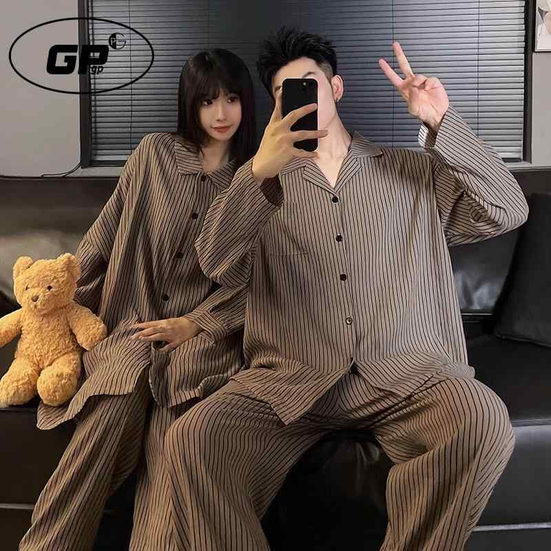 おしゃれ 伸びる 伸縮性 楽のび パジャマ セット スウェット GP カップル パジャマ 女性 2025 春秋 長袖 ストライプ メンズ アウトドア ホーム 服 スーツ