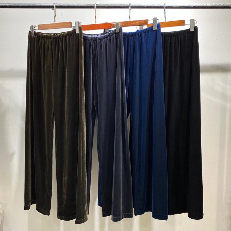 ボトムス　レディース　スリム レトロ ゴールド ベルベットの ワイド レッグ パンツ レディース 春秋 スリム ドレープ性の ある フロア レングスの ゆったり ストレート カジュアル