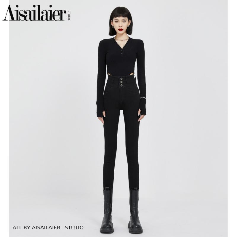 美脚 美尻 カジュアル オシャレ ボトムス　レディース　スリム レディース ブラック ハイウエスト スキニー ジーンズ 2025 春秋 伸縮性 タイト スリム ペンシル ロング パンツ