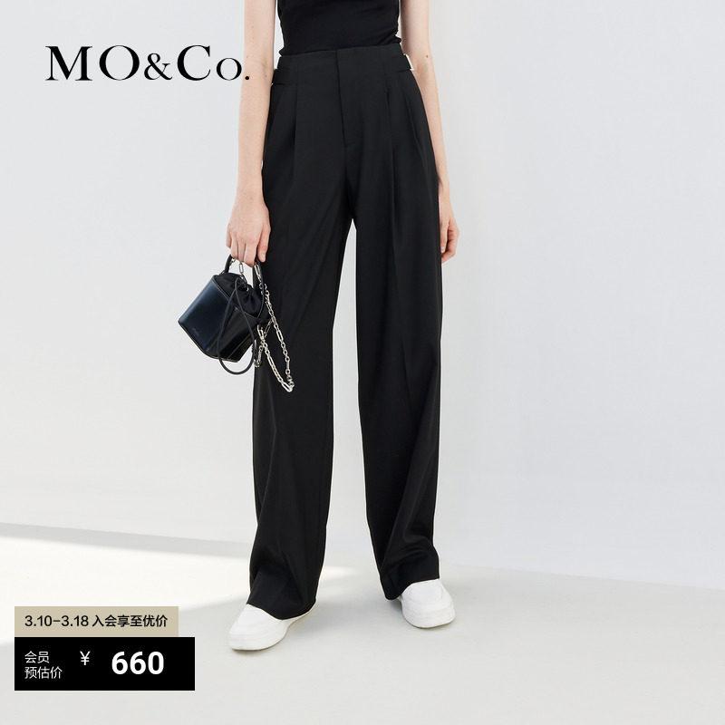 美脚 美尻 カジュアル きれいめ ボトムス　レディース　スリム MOCO 春秋 メタル 装飾 バックル ハイウエスト プリーツ パンツ ワイド レッグ カジュアル 薄手 レディース Moanke｜バランスケア　店