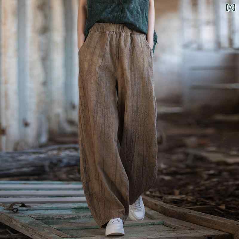 レディース トップス ワンピース ラミー タイ ダイ レトロ ロング パンツ 春秋 コットンリネン レディース 服 文学 ブルマーな ストレート｜バランスケア　店 6,020円