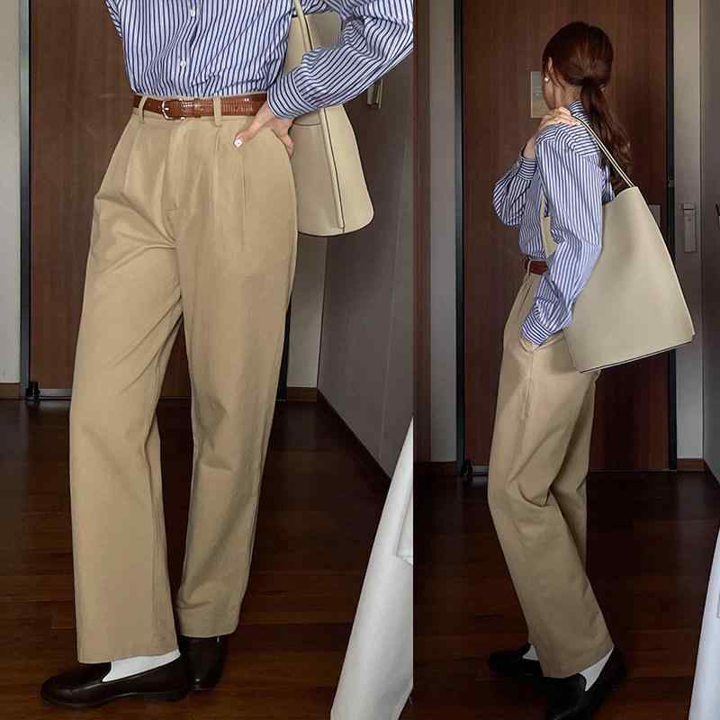 楽ちん 伸縮性 きれいめ ロングパンツ 大人 上品 kireime レディース　パンツ　ワイド フレンチ レトロ カーキ ストレート スーツ パンツ レディース 春夏 ハイウエスト 韓国 スリム カバー ショルダー カジュアル 綿 ロング