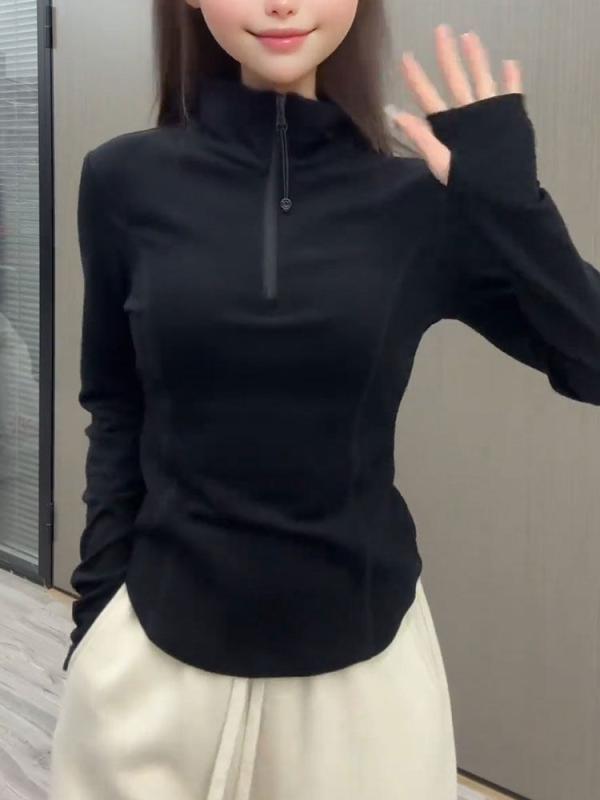 ダブルファスナー パーカー 長袖 運動競技お召しもの ファスナー 上衣 心地よい 二分の一 ジップ 照明ランプ色合い 長袖 プルオーバー レディース 年月 2024 韓国 か細い填まる 黒いこと 度合い輪っか プルオーバー