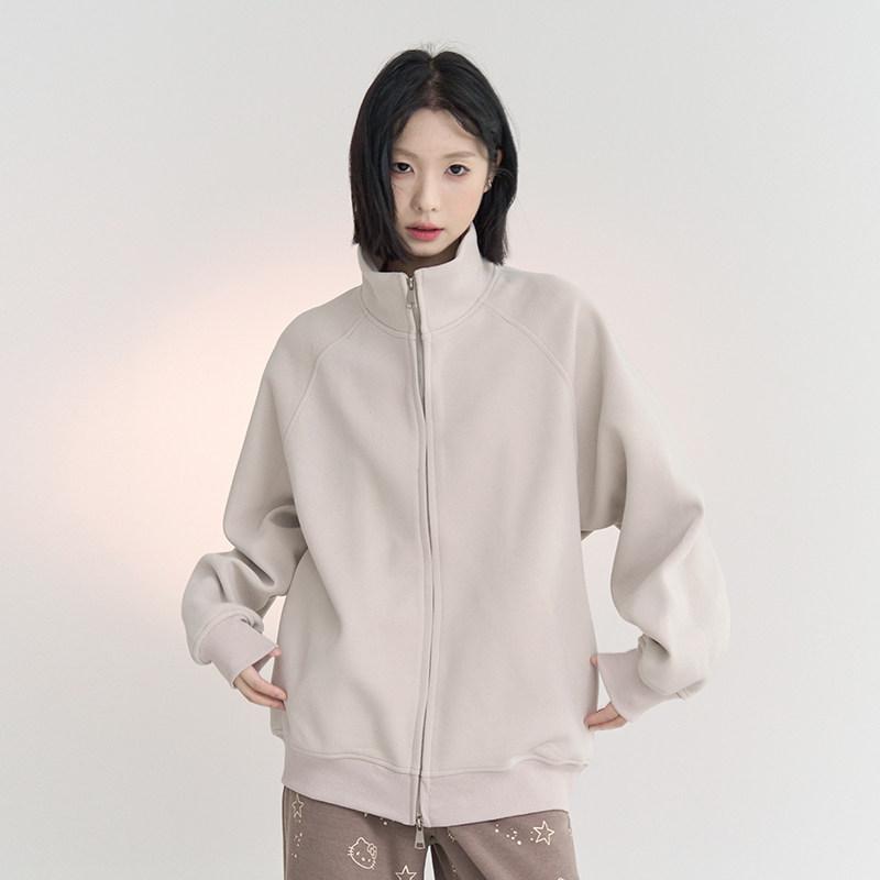ダブルジッパー パーカー 長袖 スポーツウェア ジッパー　ジャケット　カジュアル ユニバーサル グラビテーション ミュージアム 無地 スタンドカラー スポーツ ジャケット レディース 2024秋 ラグランスリーブ トップ画像