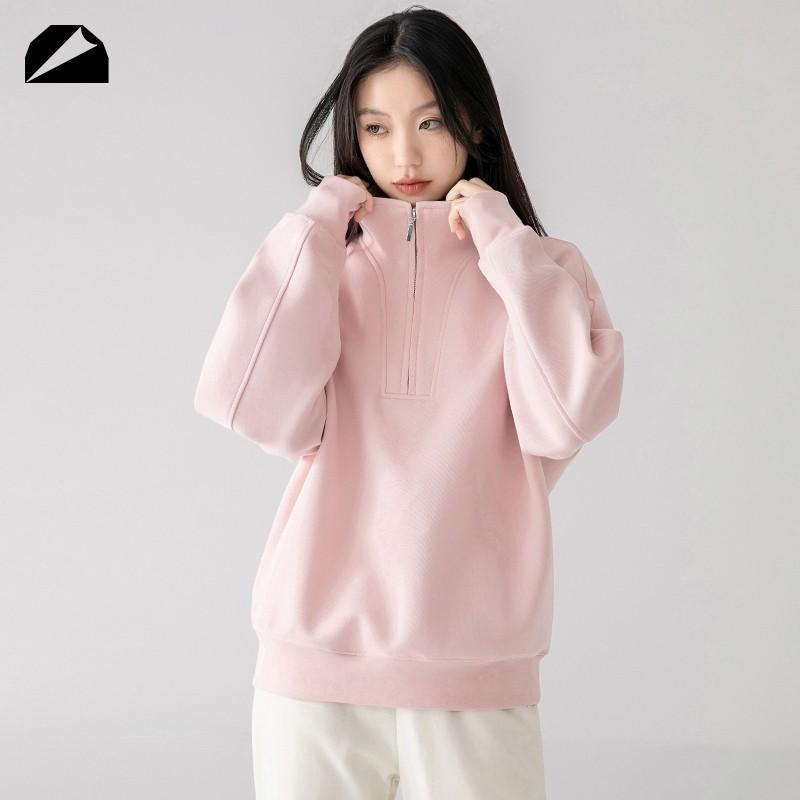 トレーナー フードなし ダブルジッパー パーカー フリース　トップス　ジッパー DEEP SEARCH ハーフ ジップ スウェットシャツ 男女兼用 25 春 エア レイヤー 暖かい スリム 防風 ジャケット トップス