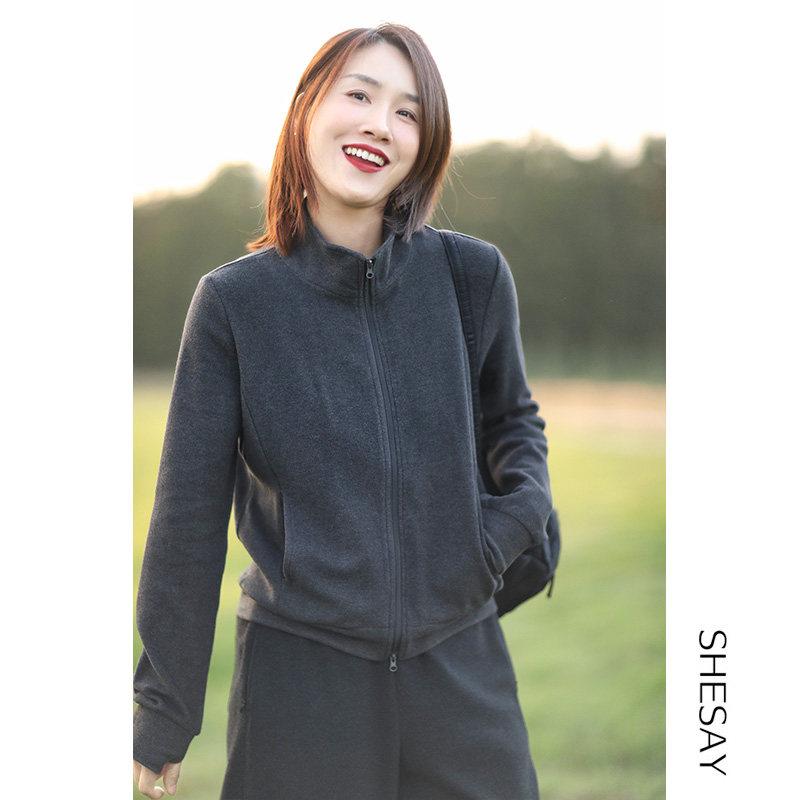 ダブルファスナー パーカー 長袖 運動競技お召しもの フリース トップス ファスナー Xiaoshuo 分かりやすいで すっきりと した の 心地よい 運動競技 表現スタイル 両面 ＦＲＧ 天鵝絨 照明ランプ色合い スウェーター ジレー上衣 レディース 秋冬