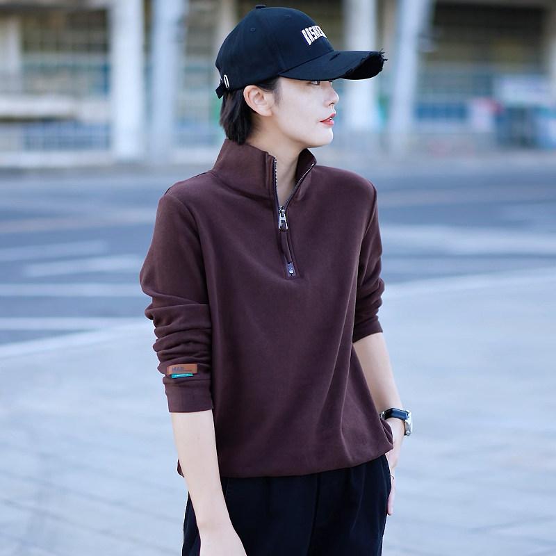 ダブルジッパー パーカー 長袖 スポーツウェア ジッパー　ジャケット　カジュアル ファッション スタンドカラー 長袖 Tシャツ レディース 2025 春秋 トップス ゆったり カジュアル ハーフ ジップ レイヤリング シャツ