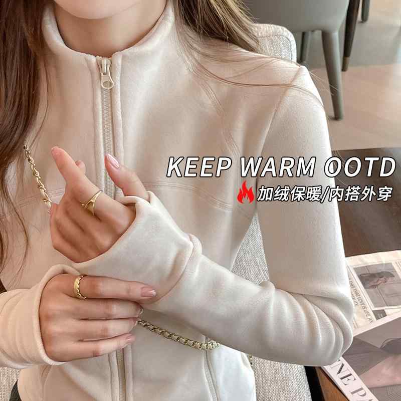 トレーナー フードなし ダブルジッパー フリース　トップス　ジッパー 秋冬 女性用 キャットマン ボトム スウェットシャツ。 インナーと しても アウターと 着用 可能。 裏起毛 厚手 ジッパー ジャケット 裏地 長袖 トップス スリムフィット。｜バランスケア　店