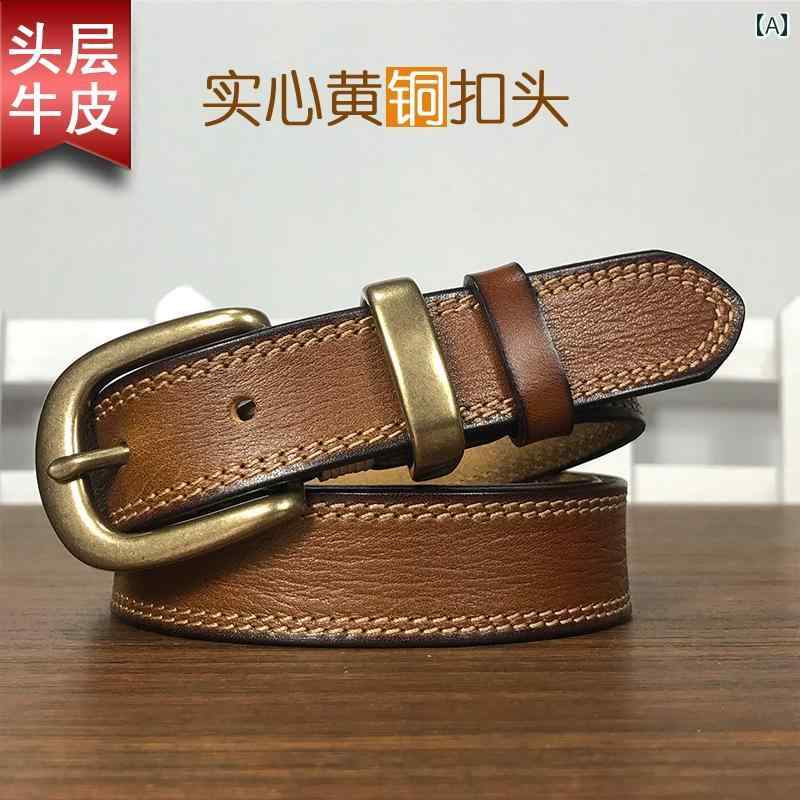 レザーベルト レザー オシャレ レディース ソフト トップ 層 牛革 銅 バックル ジーンズ ベルト 革 レトロ シンプル ファッション ブラウンブラック 耐久性