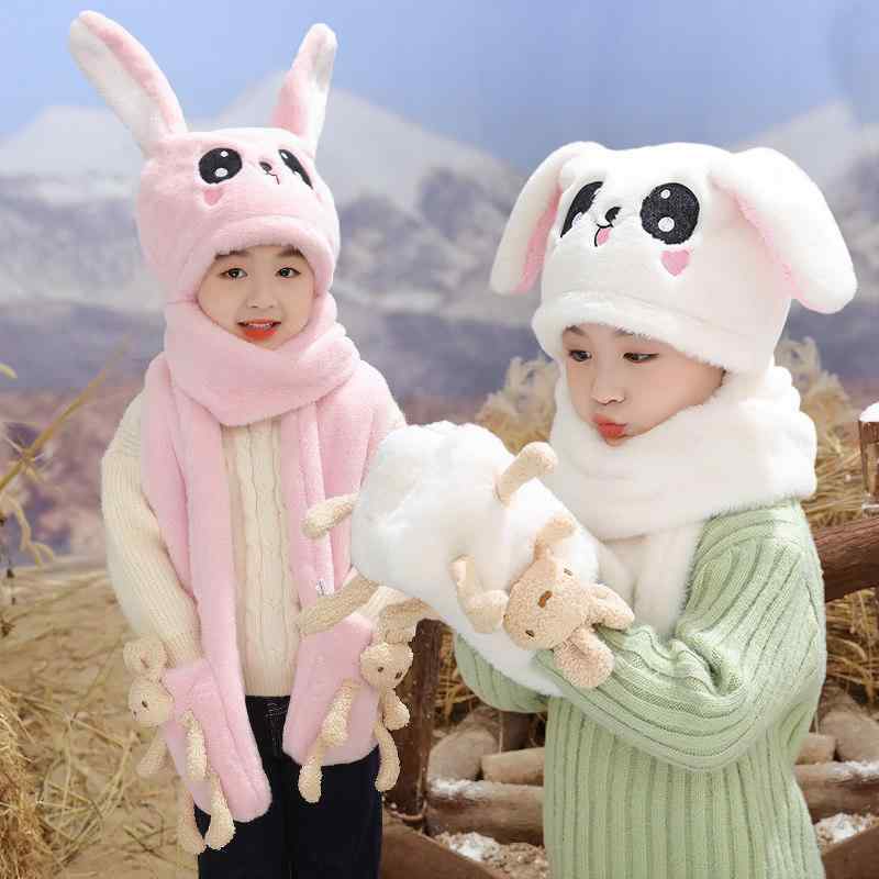 うさぎ耳　帽子　かわいい 子供用 帽子 女性 冬用 スカーフ ネック バンド 一 体型 女の子 赤ちゃん かわいい ウサギ 耳 可動 式 ぬいぐるみ