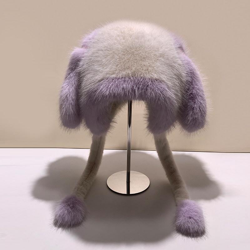かわいい おしゃれ かぶりもの 帽子　うさぎ耳　かわいい ウサギの 耳の 帽子 キツネの 毛皮の フェイク 毛皮 暖かい かわいい 裏起毛 レディース 保護 雷 鋒