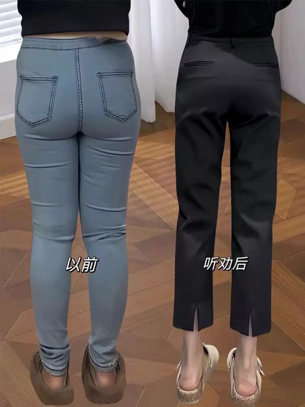 ハイウエスト 上品 きれいめ レディース　ジーンズ　ハイウエスト 大きいサイズ 小さい サイズ シガレットパンツ レディース 2025 新型 スリム 八分丈 パンツ 洋 ナシ ボディ スプリット ストレート スーツ