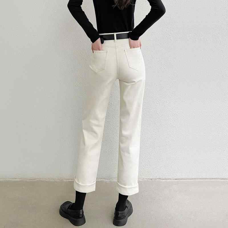 ハイウエスト 上品 きれいめ レディース　ジーンズ　レッグ オフ ホワイト ストレート ジーンズ レディース ハイウエスト スリム 2025 春秋 9 ポイント 狭 幅 小柄な シガレットパンツ