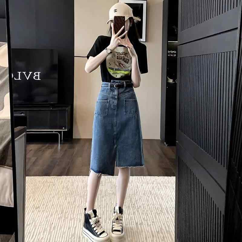 体型カバー 脚長効果 きれいめ レディース　ハイウエスト　パンツ レトロ デニムスカート レディース 夏 スタイル 不規則 ハイウエスト ヒップ ラップ aライン ロング スカート ウエスタンスタイル スーツ ツーピース セット