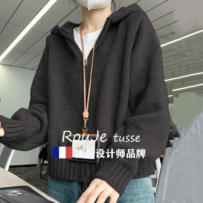 心地好い 大層らしい大いさ 分かりやすい 長袖 パーカー ボンネット付き添い人 編み物 Rouje tusse ボンネット付き添い人 プルオーバー 上衣 レディース 春 表現スタイル ファスナー 絨毛 編み物 ジレー レディースファッション-トップス