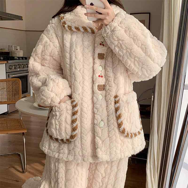 部屋着 オシャレ かわいい レディース　パジャマ　スウェット　上下 パジャマ レディース 3 層 キルティング 秋冬 裏起毛 厚手 2024新 スイート コーラル フリース 冬 ホーム 服 スーツ