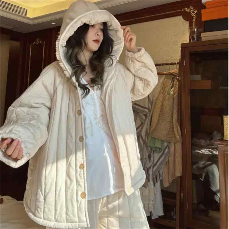 部屋着 オシャレ かわいい レディース パジャマ スウェット 上下 Da Meng 3 層 パッド入り パジャマ 女性用 厚手 ふかふか 暖かい ベージュ ホームウェア スーツ カジュアル ゆったり|バランスケア 店