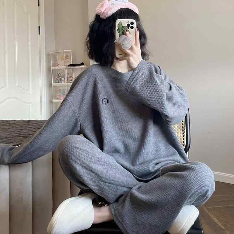 部屋着 オシャレ かわいい レディース　パジャマ　スウェット　上下 MM 300 ジン パジャマ レディース 春秋 大きいサイズ ラウンドネック シンプル カジュアル 外に 着用 できる 家 服
