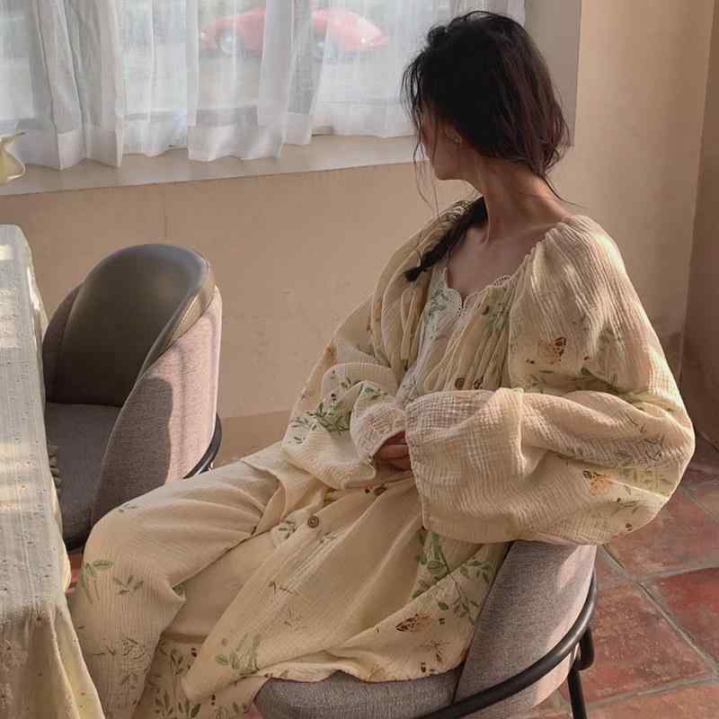 部屋着 オシャレ かわいい レディース　パジャマ　スウェット　上下 Zumas 綿 ガーゼ パジャマ レディース スリーピーススーツ 長袖 春秋冬 家 着 大きいサイズ フレンチ スーツ